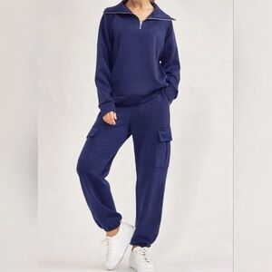 Old Navy XL Navy Blue Half-Zip Fleece Pullover and Jogger Set